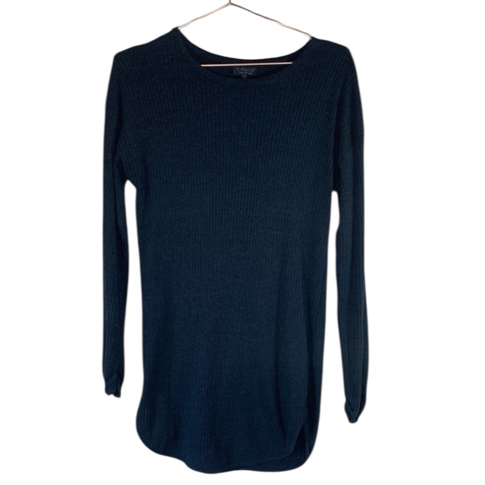 Topshop Ribbed Knit Dress Long Sleeve Dark Gray Sweaterdress